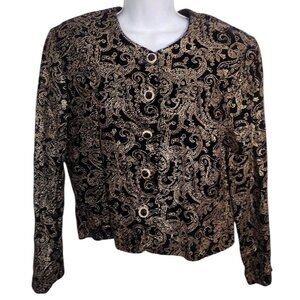 Norton McNaughton Black Velvet Painted Paisley Blazer Jacket 10 Vtg Formal Event